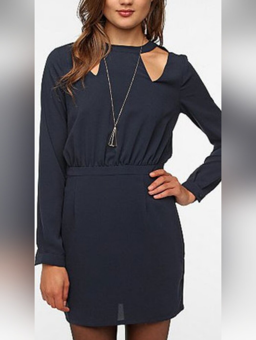Long Sleeve Navy Cutout Women's Dress